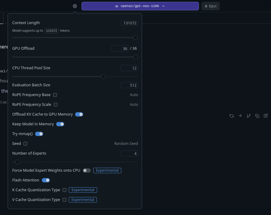 gpt oss 120b working loaded with full context window on Framework Desktop