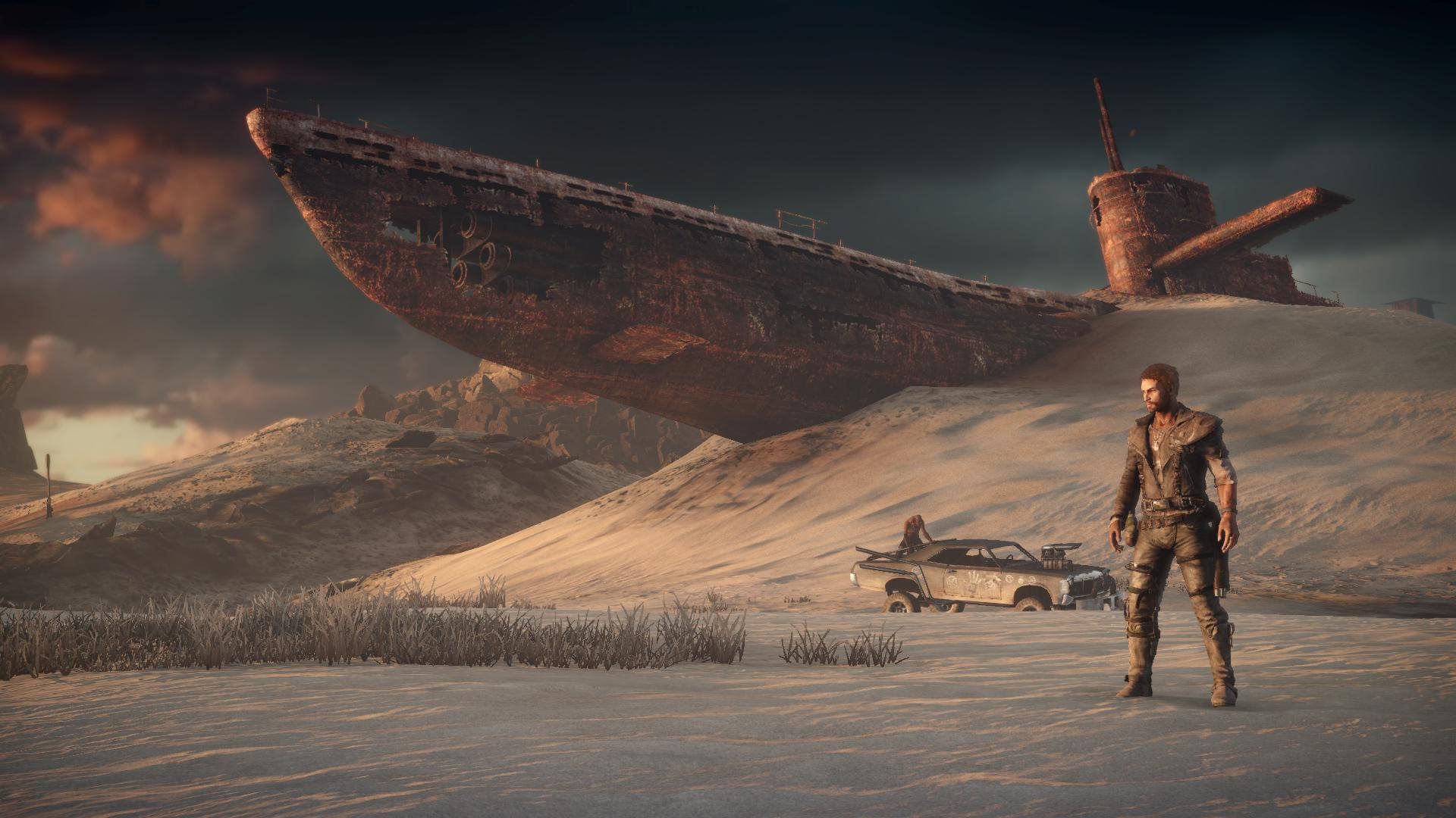 Mad Max in front of a submarine