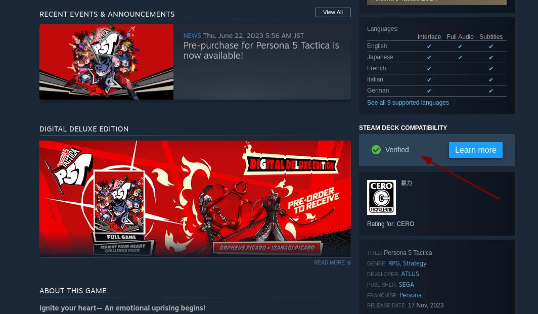 Buy Persona 5 Tactica - Digital Deluxe Edition Steam