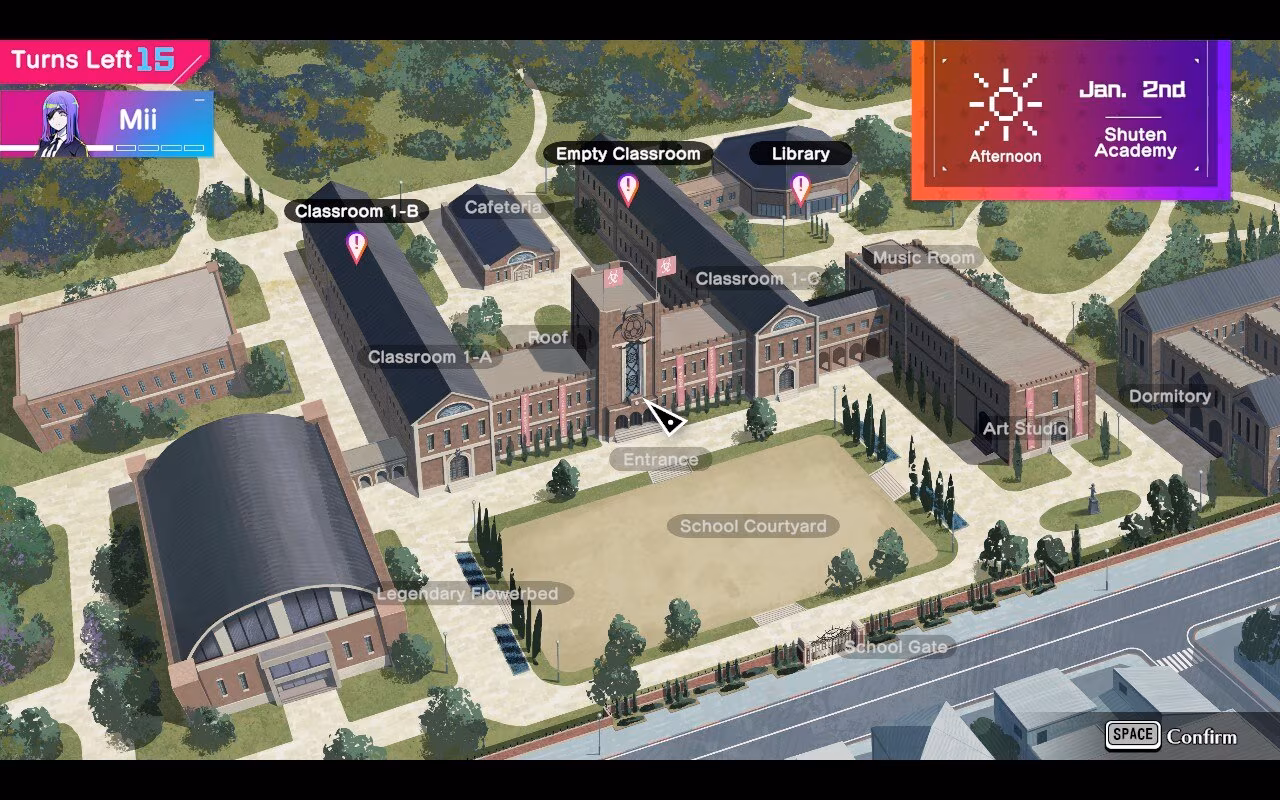 The campus map for the Love Simulator