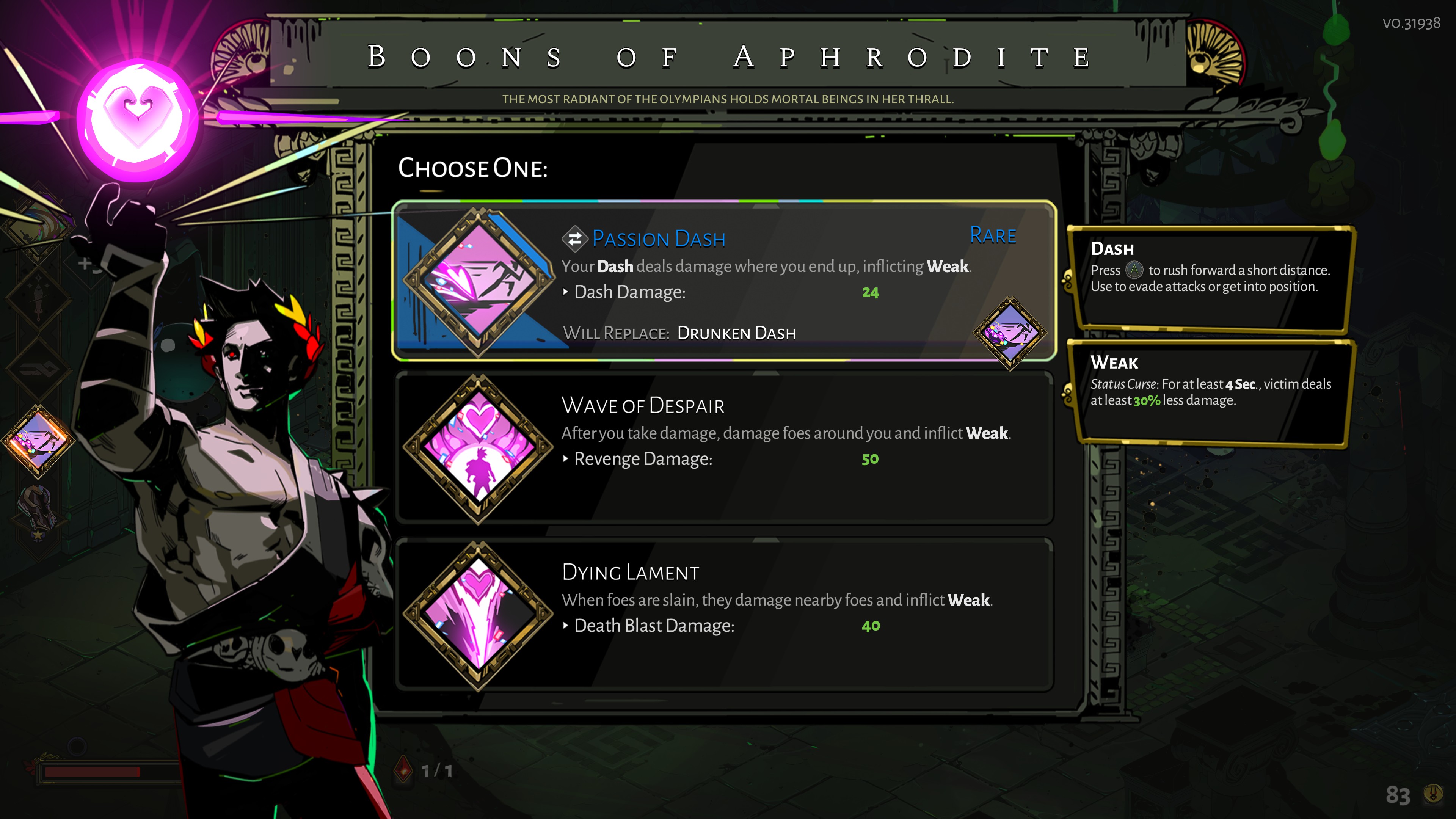 Aphrodite offers upgrades that inflict Weak.