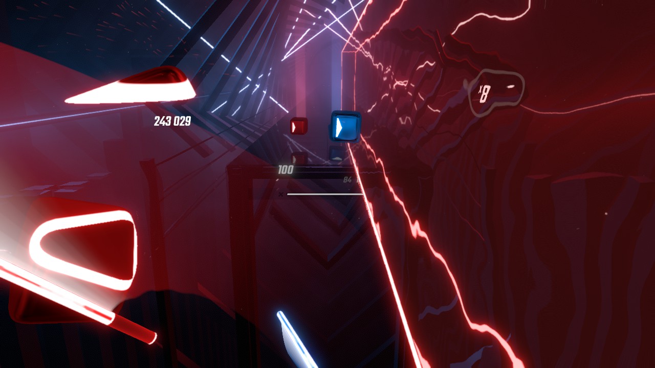 Beat Saber, where you slice and dice blocks with the music, and dodge floating walls.