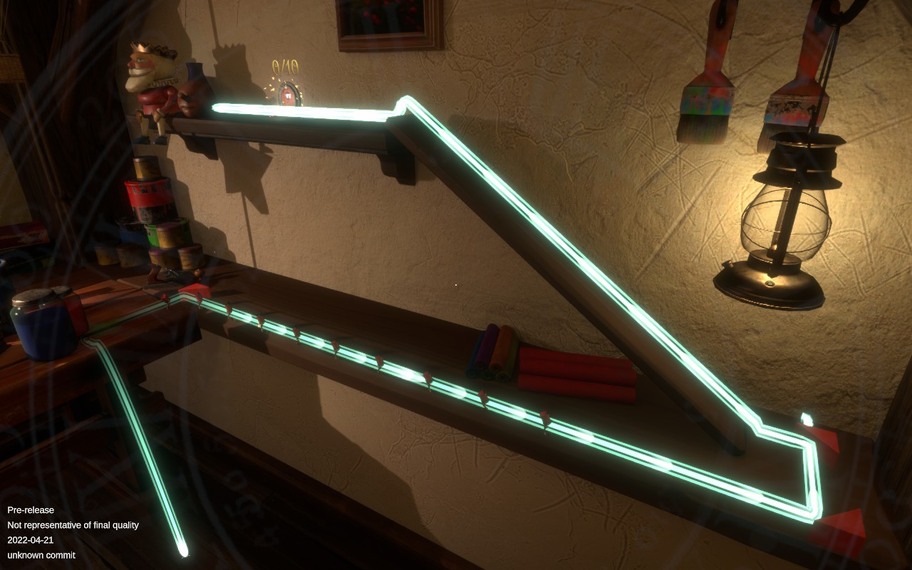 The light trail indicating where the toy soldiers will go. Notice that they won’t exit the portal in the top, so there are still actions to be done